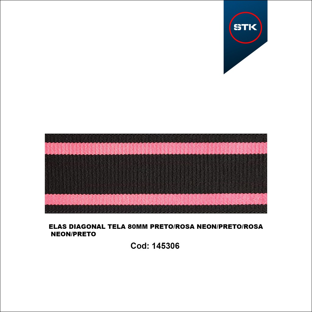 ELÁSTICO STK 156 DIAGONAL TELA 80MM PRETO / ROSA NEON / PRETO / ROSA NEON / PRETO